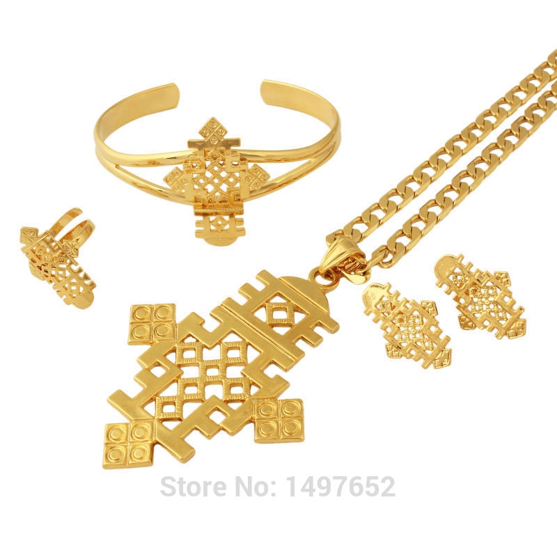 Nouveauté Éthiopien Bijoux Définit la Jewelry18k Or Couleur Croix Ensembles De Mariée Africaine De Mariage ensembles De Bijoux