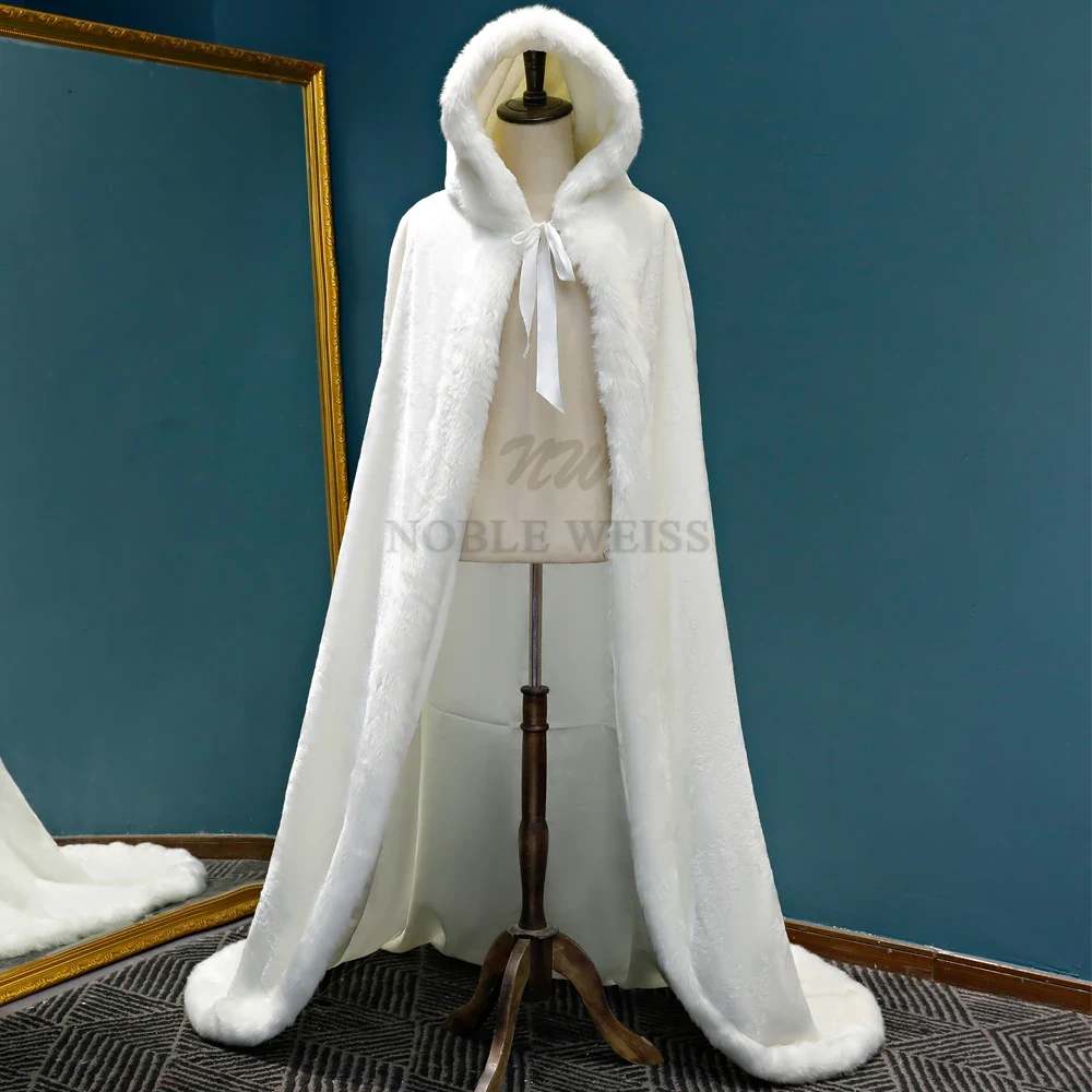 Winter Lange Warme Bruiloft Capes White Wedding Cloak Floor Lengte Bruid Sjaal Faux Fur Cape Jas Volwassen Bridal Wrap