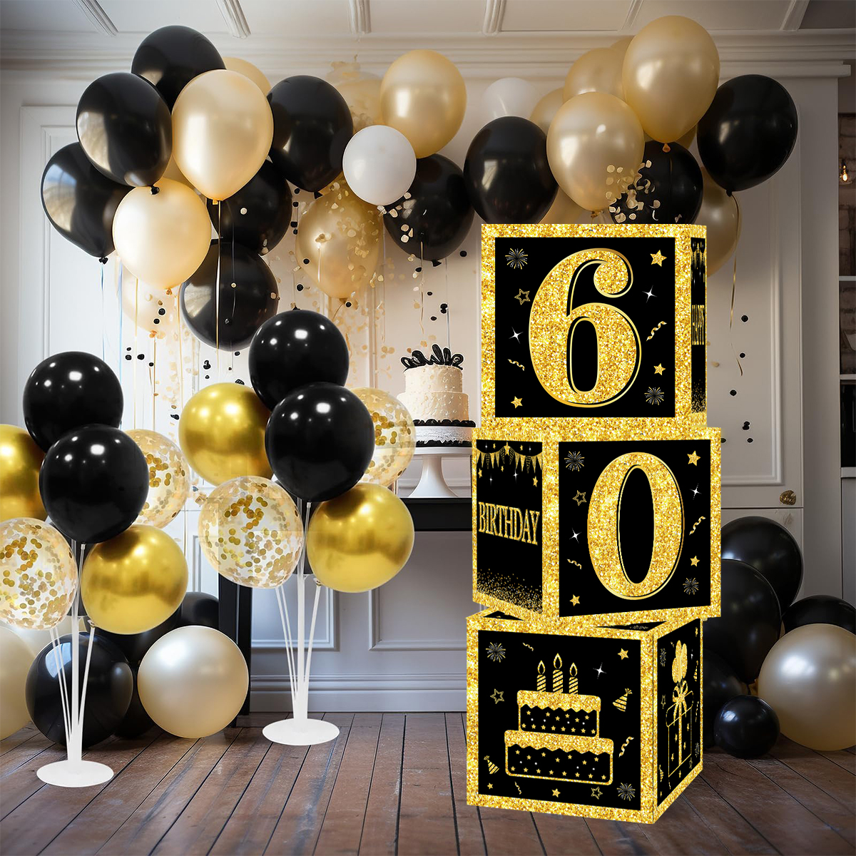 Gold Black Birthday Number Boxes 18 30 40 50 60 Years Old Birthday Paper Boxes Decoration Adult Birthday Party Decoration