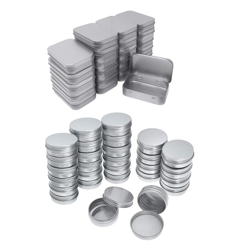 40x Screw Top Round Aluminum Tins Cans Screw Lid Round 24 Pack Metal Rectangular Empty Hinged Tins Box