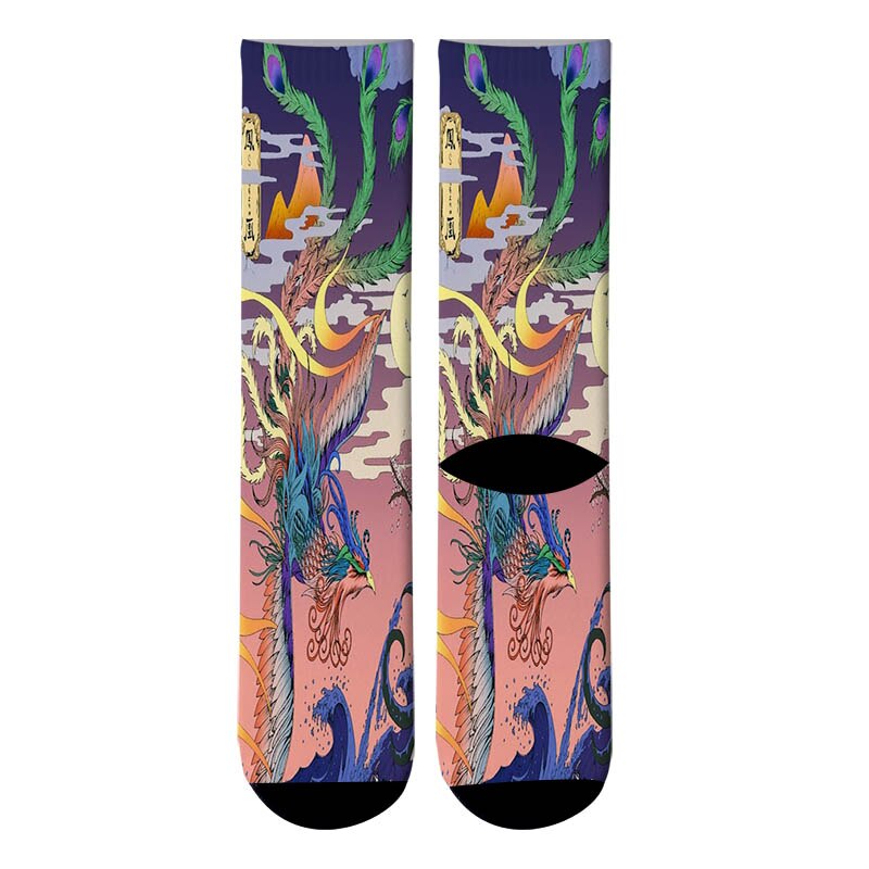 3D Printed Harajuku Japanese Ukiyoe Animals Paint Crew Socks Men Whale Deer Long Socks Phoenix Dragon Men&#39;s Dress Tube Socks