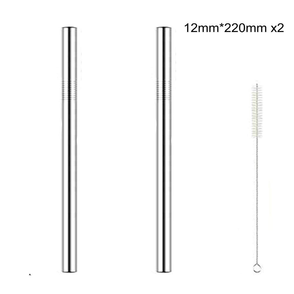 Paille métallique réutilisable 260x6mm, en acier inoxydable 304 de avec brosse de nettoyage pour tasses 20/30oz,: Pack2-2Brush-12mm