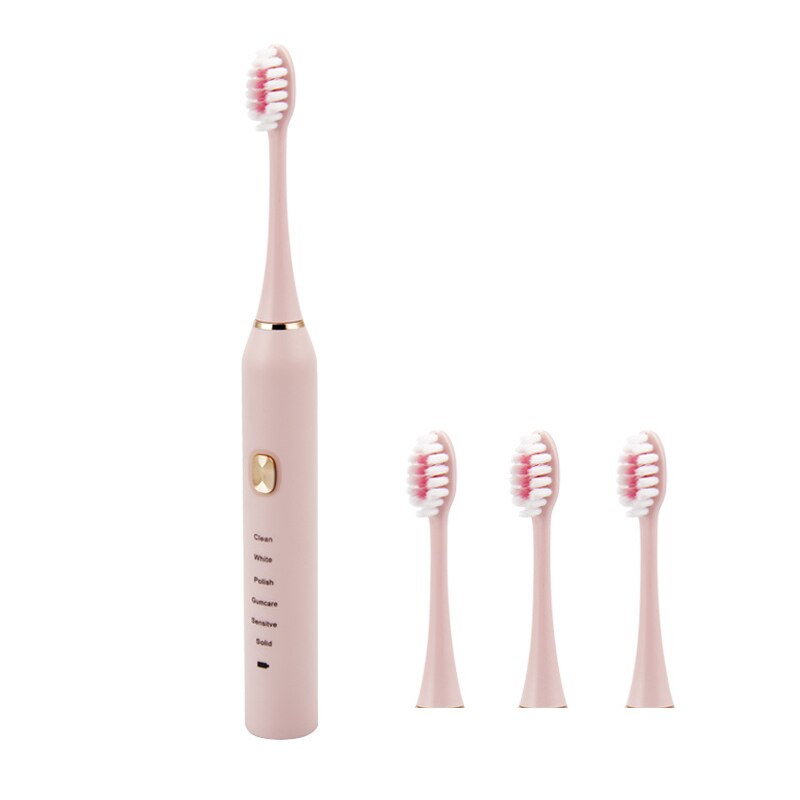 Electric Toothbrush Ultrasonic Sonic Rechargeable Tooth Brush Six-speed Mode Waterproof Whitening Teeth Brush Adult Timer Brush: Pink