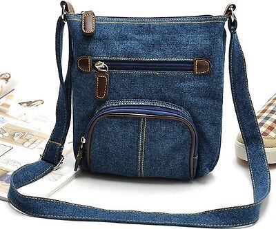 Neue casual Tote Schulter Umhängetasche Handtasche Fronttasche Blue Denim Stil Tasche