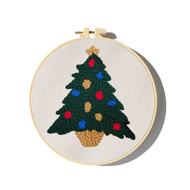 Christmas Tree Punch Needle Embroidery Kit for Beginners Easy Embroidery DIY Needlework Wool Work Home Decor Custom Embroidery