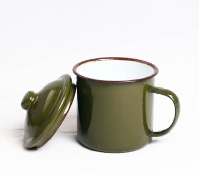 Utensilios esmaltados de acero inoxidable, utensilios esmaltados con tapa, blanco liso, irrompible, de buena , 370ml: Green(with lid)