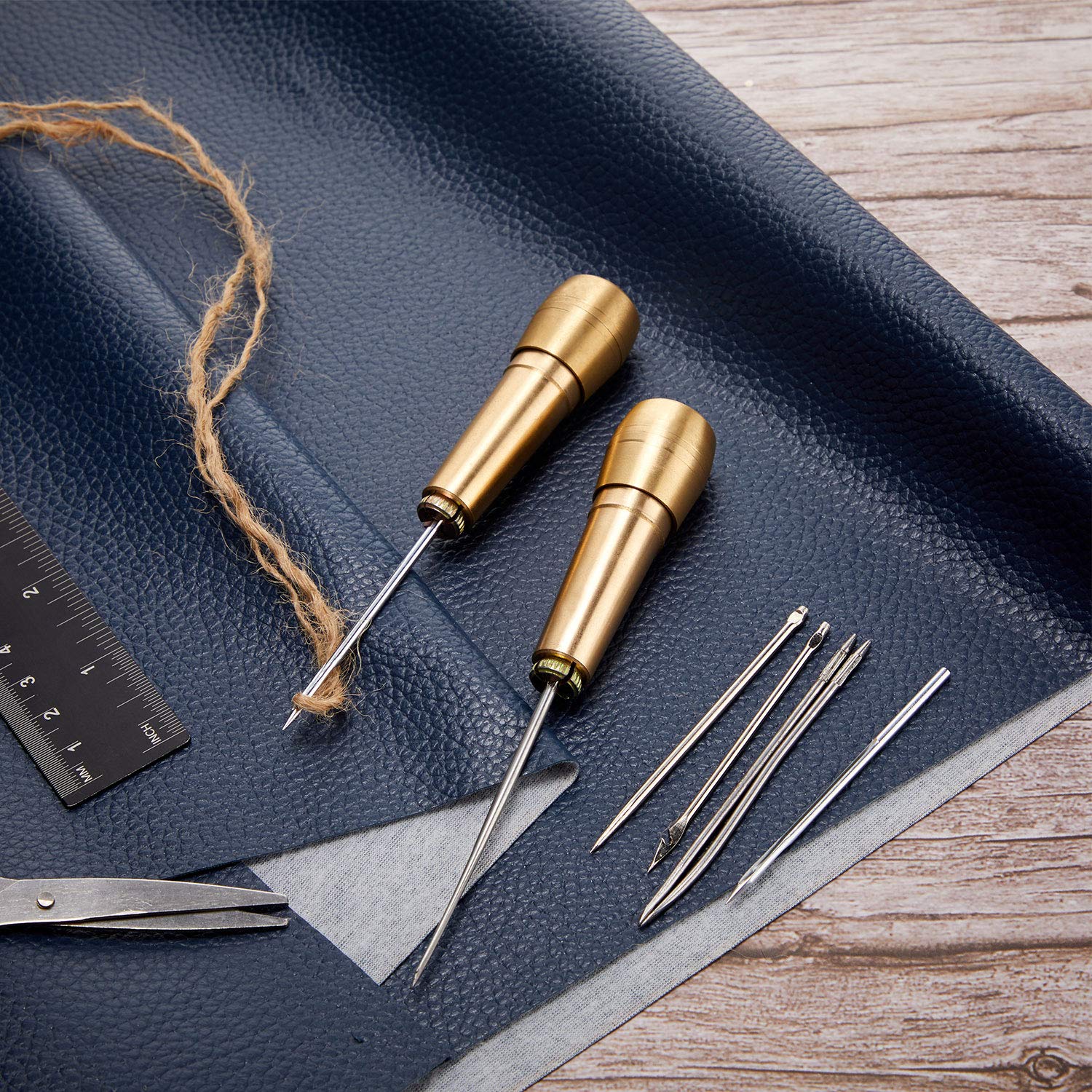 Leder-Nähset, DIY Leder-Näharnadel, mit Kupfergriff, einstellen aus Leder, Segeltuch, Zelt, Schuhe, Reparaturwerkzeug mit Nylonfaden
