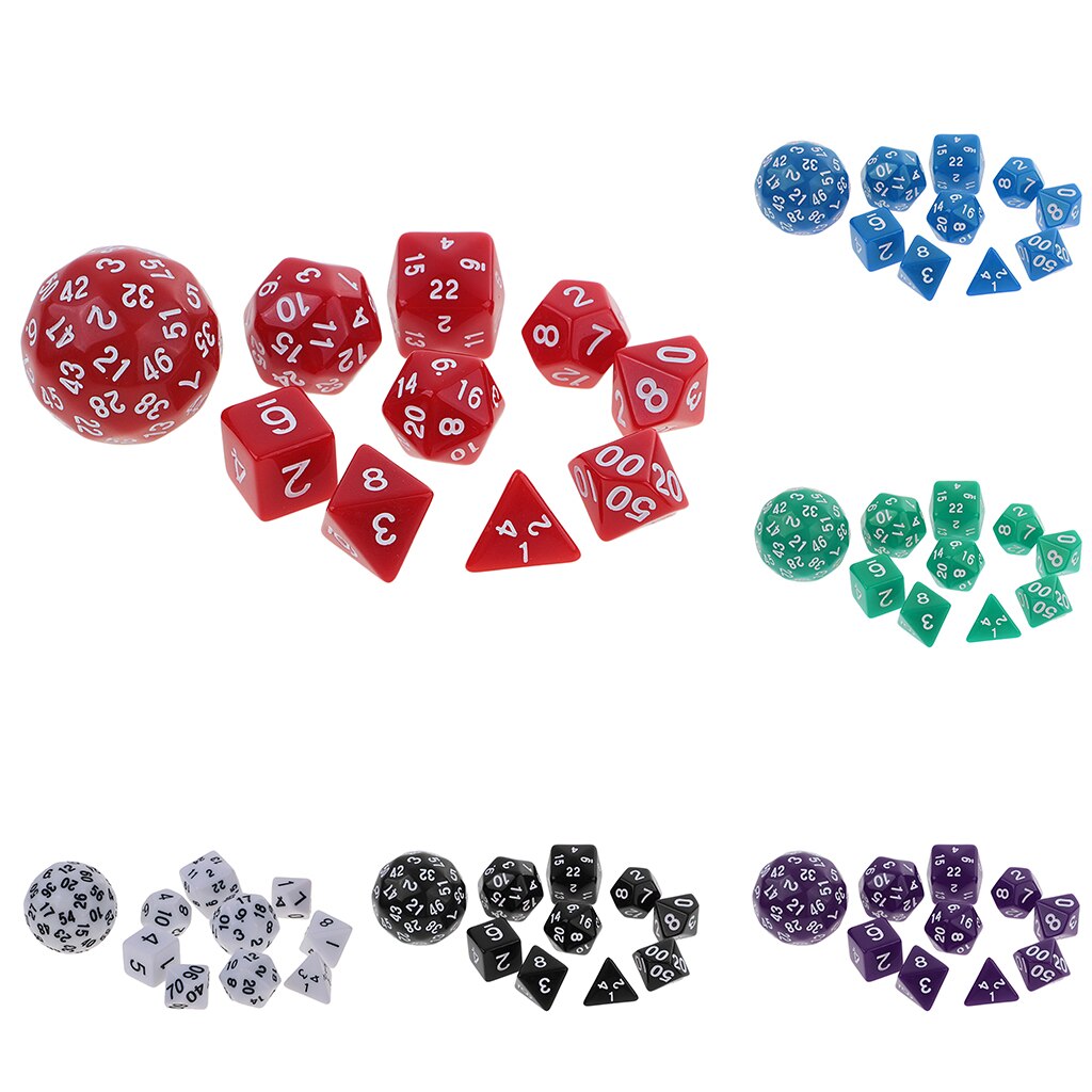 Pacote de 10 dados Set-D4, d6, d8, d10, d12, d20, d24, d30, d60 dados acrílicos multicolorido jogo de tabuleiro dados festa jogos de azar