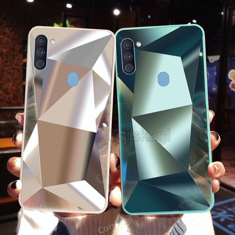 A11 caso de diamante glitter para samsung galaxy a11 moda brilhante espelho triângulo losango capa