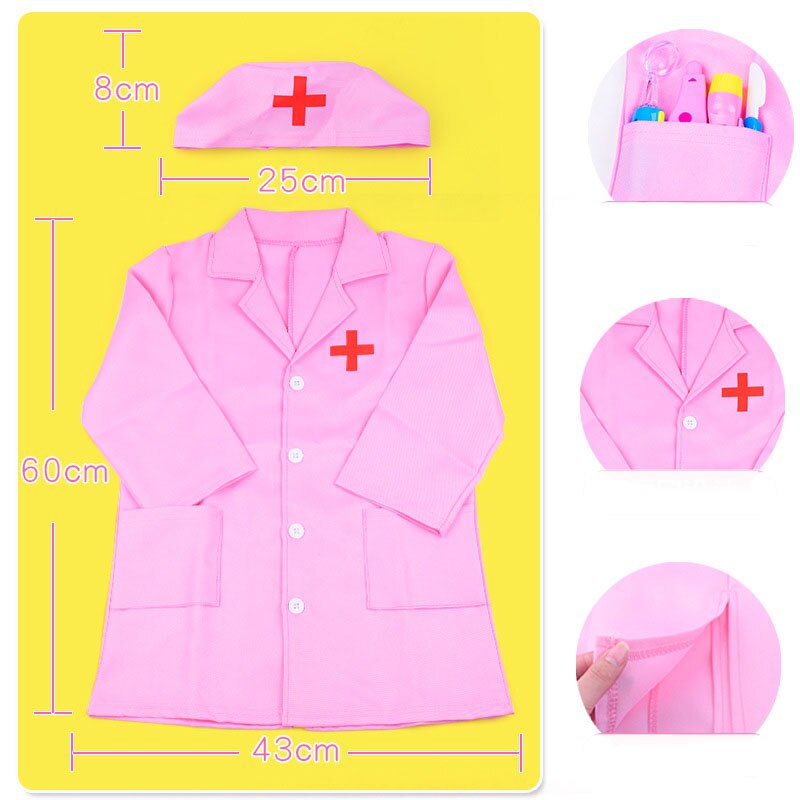 Nyeste børnetøj rollespil kostume læge overall hvid pink kjole sygeplejerske ensartet pædagogisk læge legetøj til børn