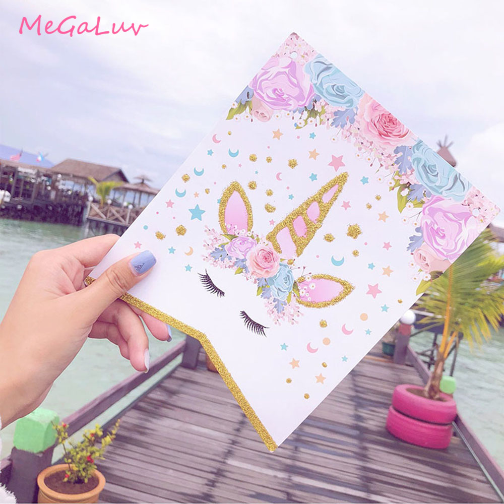 Guirnalda de papel para decoración de fiestas de niños, cartel de unicornio de Gillter rosa, suministros de , 1 Juego