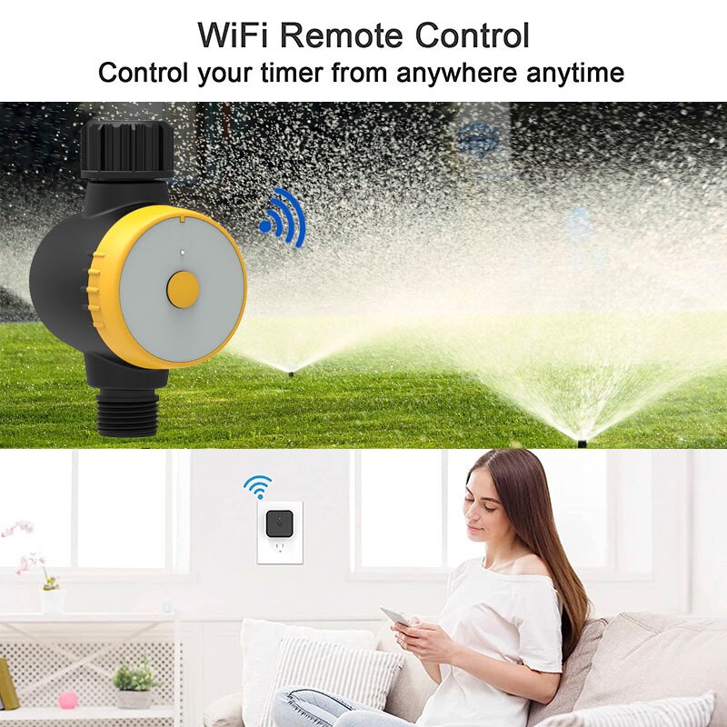 Minuteur d'eau WiFi pour tuyau d'arrosage avec entrée et sortie en