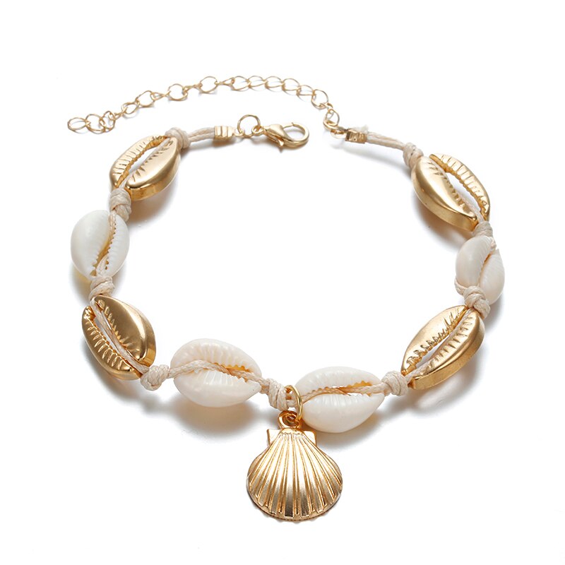 Vintage Gold Kleur Enkelband Vrouwen shell pailletten Kralen Geometrische Armband Charm Bohemian Enkelband Boho Beach Voet Sieraden