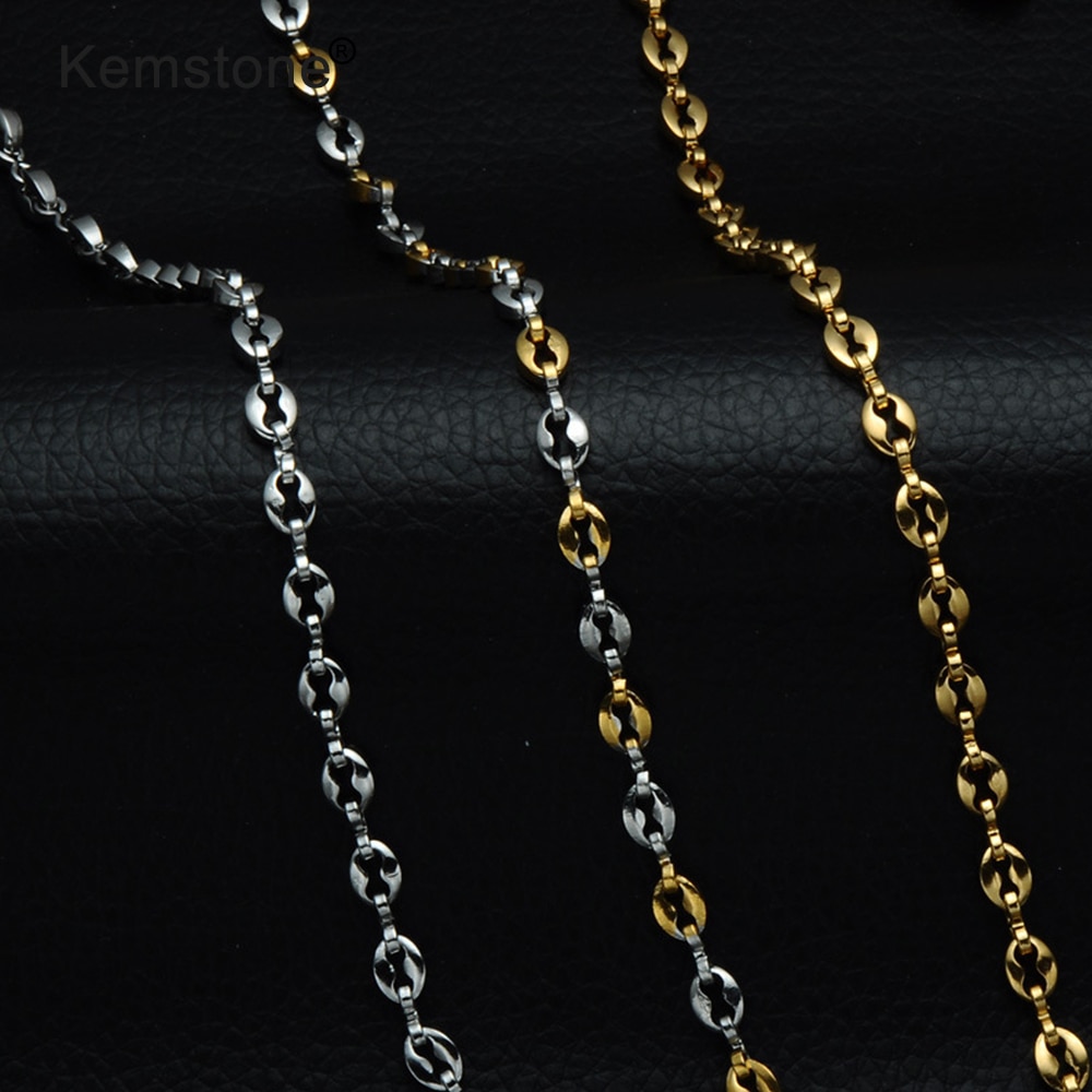 Kemstone 5mm rustfrit stål forgyldt sølvbelagte kaffebønner form kæde armbånd halskæde smykker til mænd