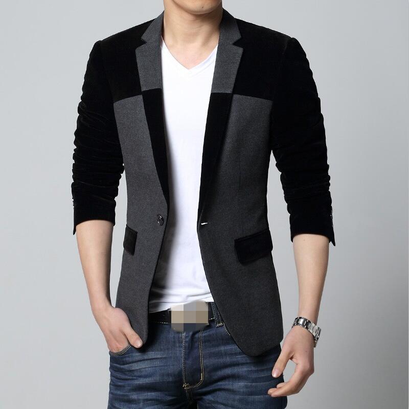 Vinter blazer herre herre slim fit splice langærmet jakkesæt business casual blazer med enkelt knap m -4xl: 1 / 4xl