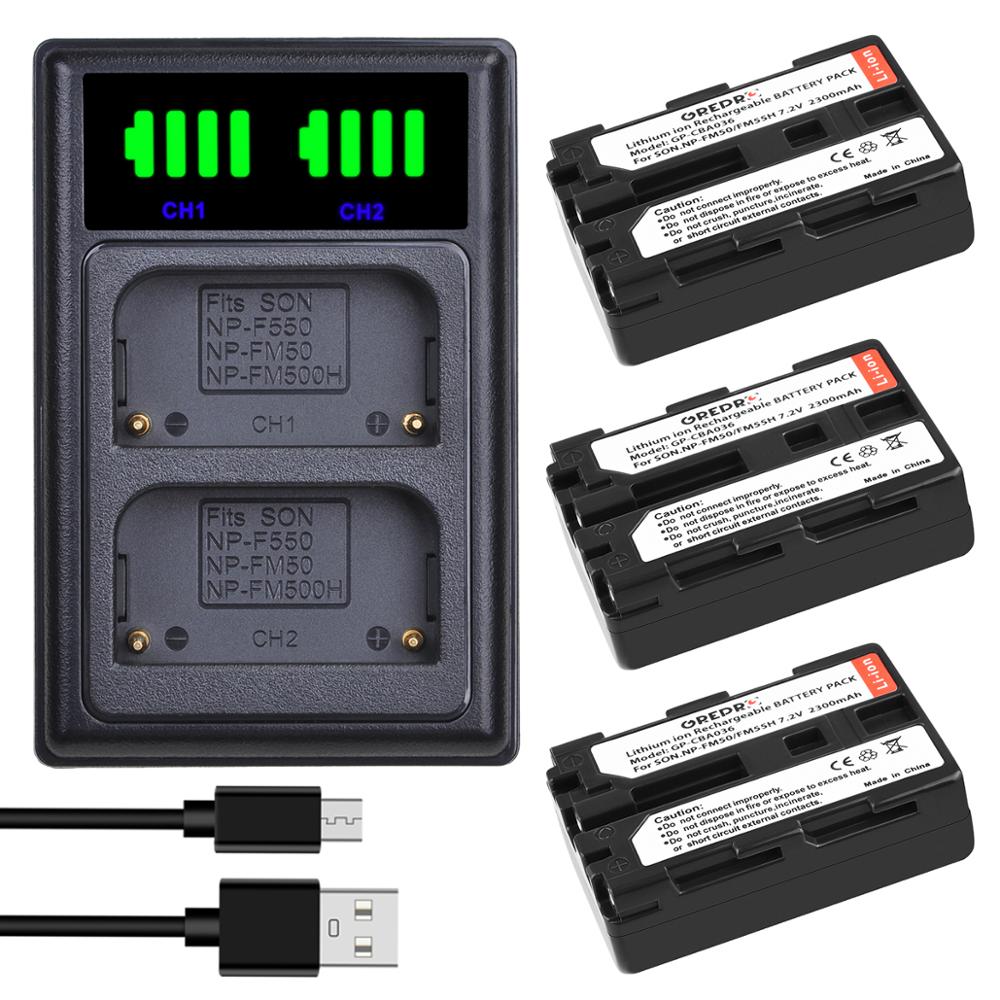 3 Pcs NP-FM50 NP FM50 FM55H Camera Battery + LED Dual Charger with type-C port for Sony NP-FM51 NP-FM30 NP-FM55H DCR-PC101: 3B with Charger