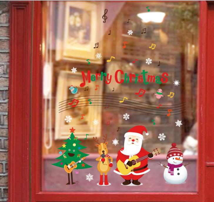 Tegneserie væg dekoration klistermærke jul væg klistermærker til vindue udstillingsvindue hjem indretning klæbende pvc diy klistermærker: 6