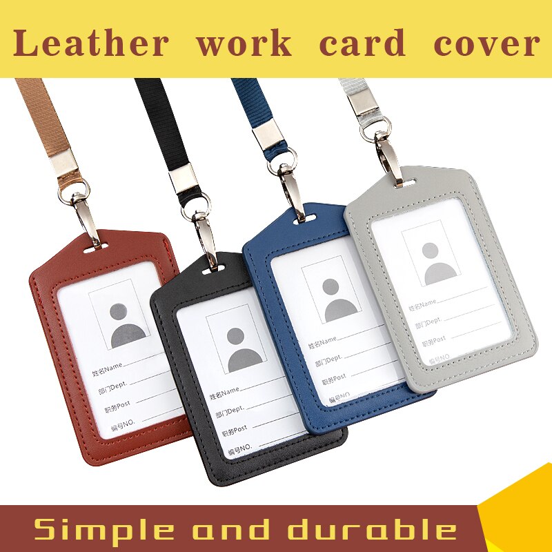 Leather student access Card Holder Employee Name ID Card Cover Metal Work Certificate Identity Badge Business Case