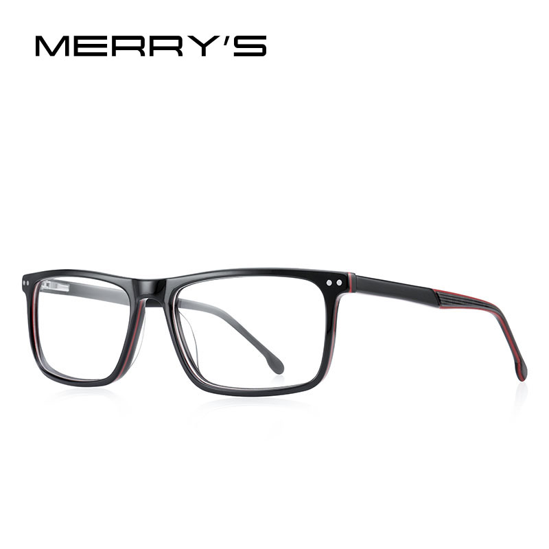 MERRYS -Gafas de acetato para hombre, montura óptica cuadrada, graduadas, de lujo, S2942: C02 Black red