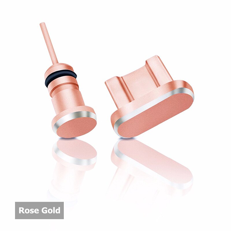 Dust Plug Mobile Phone Accessories Gadgets Micro USB Charging Port Earphone 1set Metal Jack for Samsung Xiaomi Huawei Gadget: Rose Gold