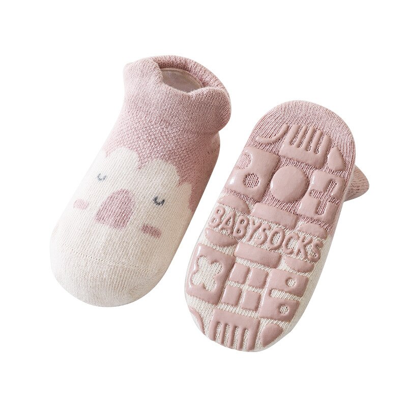 Wecute – chaussettes de sol antidérapantes pour enfants de 1 à 4 ans, pour garçons et filles, printemps et été, fines et respirantes, en coton doux, motif dessin animé: Rose / M for2-4years
