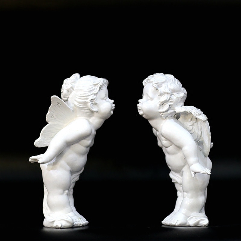 Ett par kyss ängel ornament harts ängel skulptur cupid ängel staty bröllopsfotografering rekvisita vardagsrum sovrum dekorationer: Default Title
