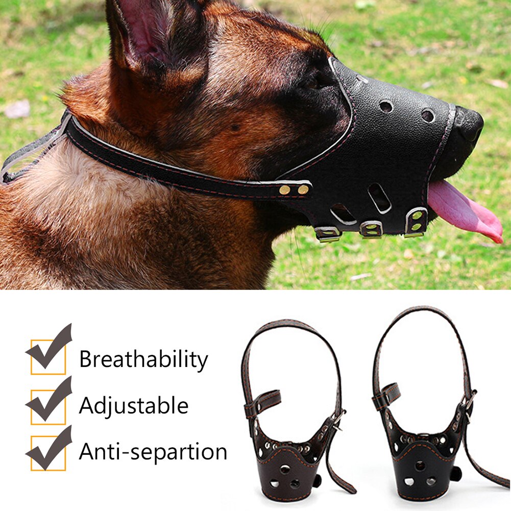Muselière en cuir réglable et respirante pour chien, produit pour animaux de compagnie, Anti-aboiement, à mâcher, Durable et pratique, toutes saisons, fournitures quotidiennes pour animaux de compagnie