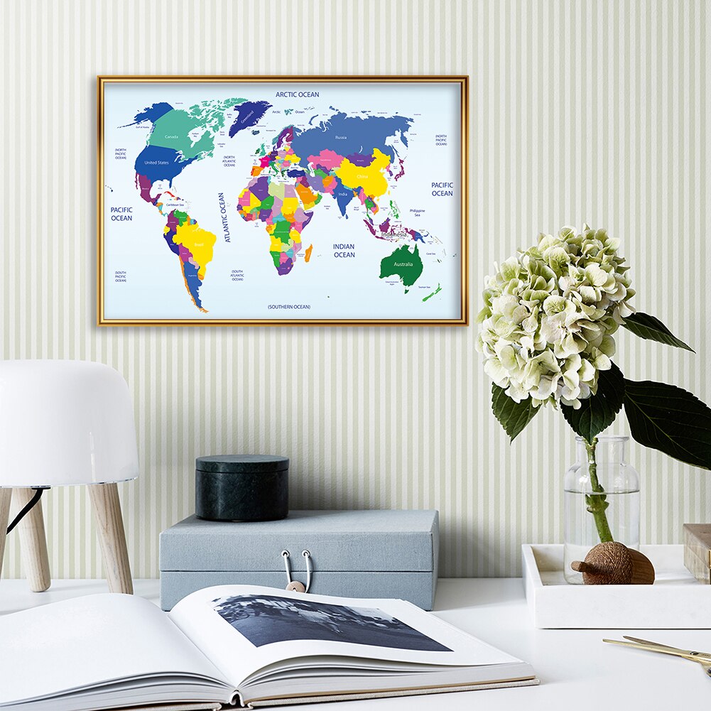 30*20cm The World Political Map Spray Canvas Painting Small Size Wall Art Poster School Supplies Living Room Home Decoration