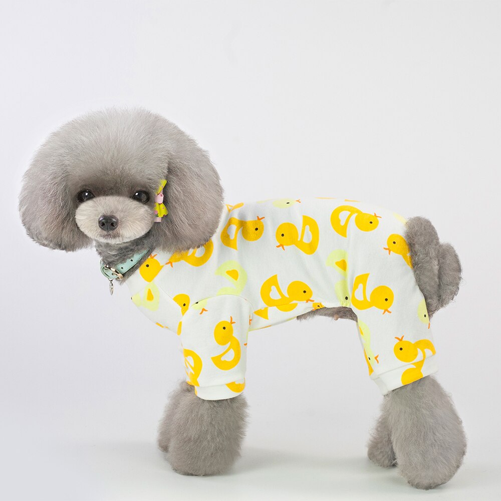 Pijama de algodón para perro, abrigo informal encantador para perros pequeños, cachorros, gatos, mono con patrón de pato, ropa para mascotas,