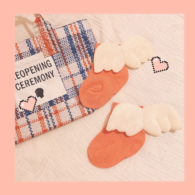 Herfst Winter Leuke Engelenvleugels Pasgeboren Baby Sokken Effen Kleur Meisje Jongen Sokken Baby Peuter Dikke Warme Kids Floor Sokken: orange
