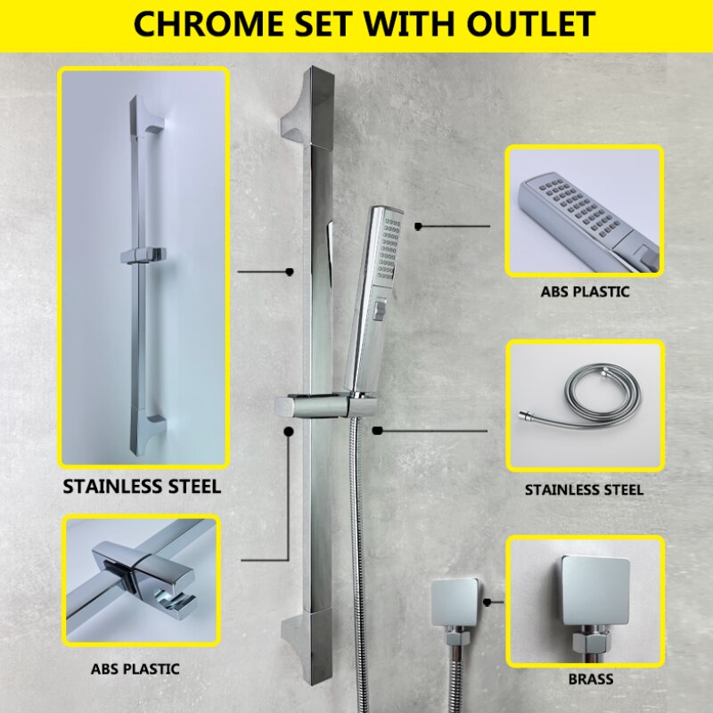 2 Functions ABS Hand Shower Sliding Bar Set Bathroom Fixture Adjustable Holder with Brass Connector Plug Chrome Matt Black: Chrome W Outlet
