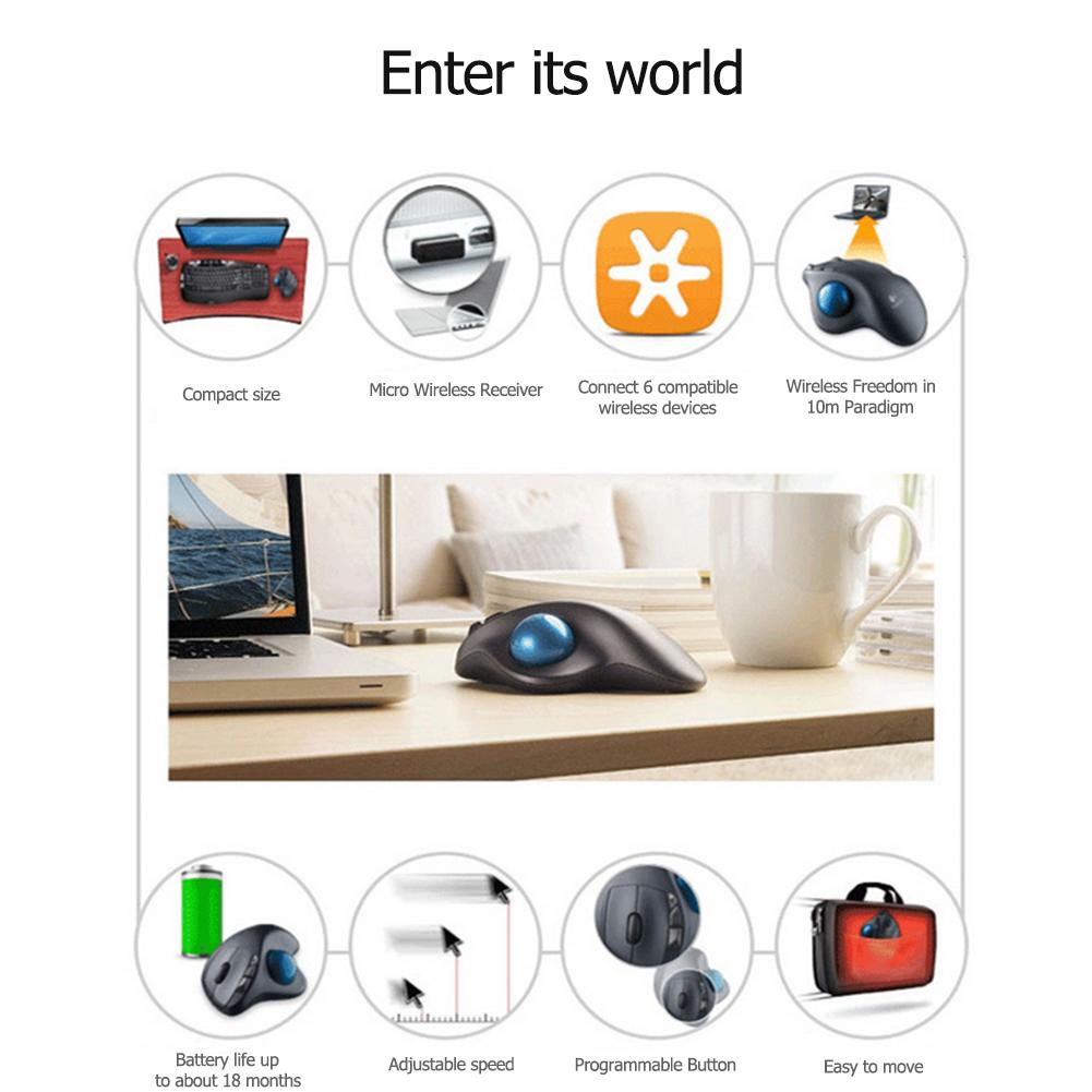 Logitech M570 2.4GHz Sans Fil Souris Trackball 540DPI Souris Ergonomique pour PC De Bureau Portable Ordinateur AVEC Micro sans fil Récepteur