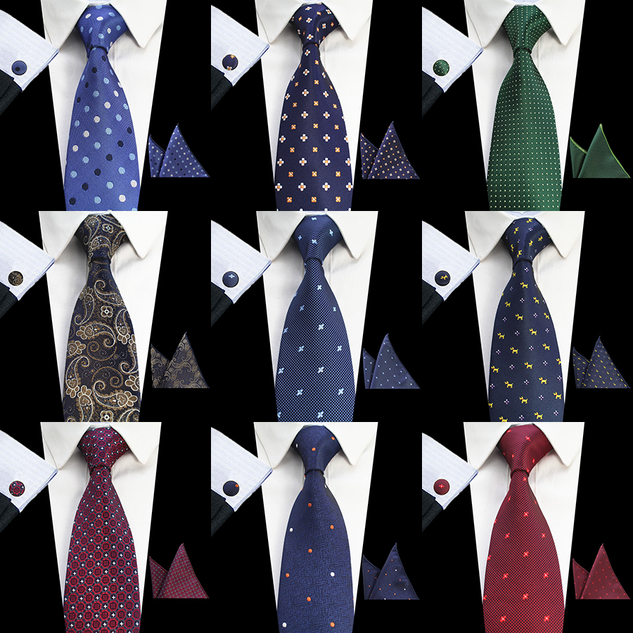 Rbocott 8cm conjuntos de gravata novo design para homem xadrez & dot & paisley gravata lenço abotoaduras define negócios festa de casamento pescoço laços