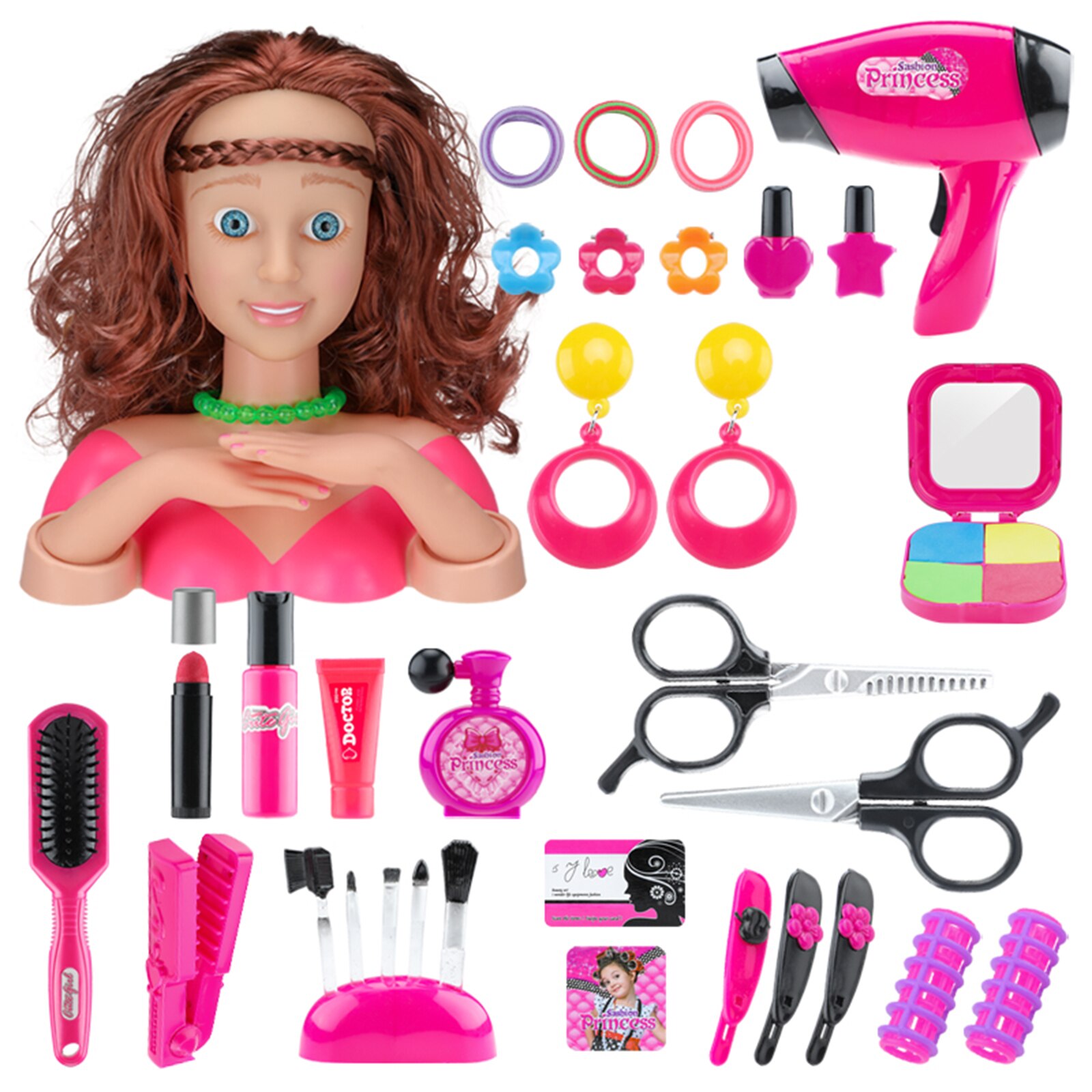 35 stuks kindermake-up speelset, styling hoofdpop, kapsel, schoonheidsspeelgoed met föhn, kerst  - 5803at: Lichtgroen
