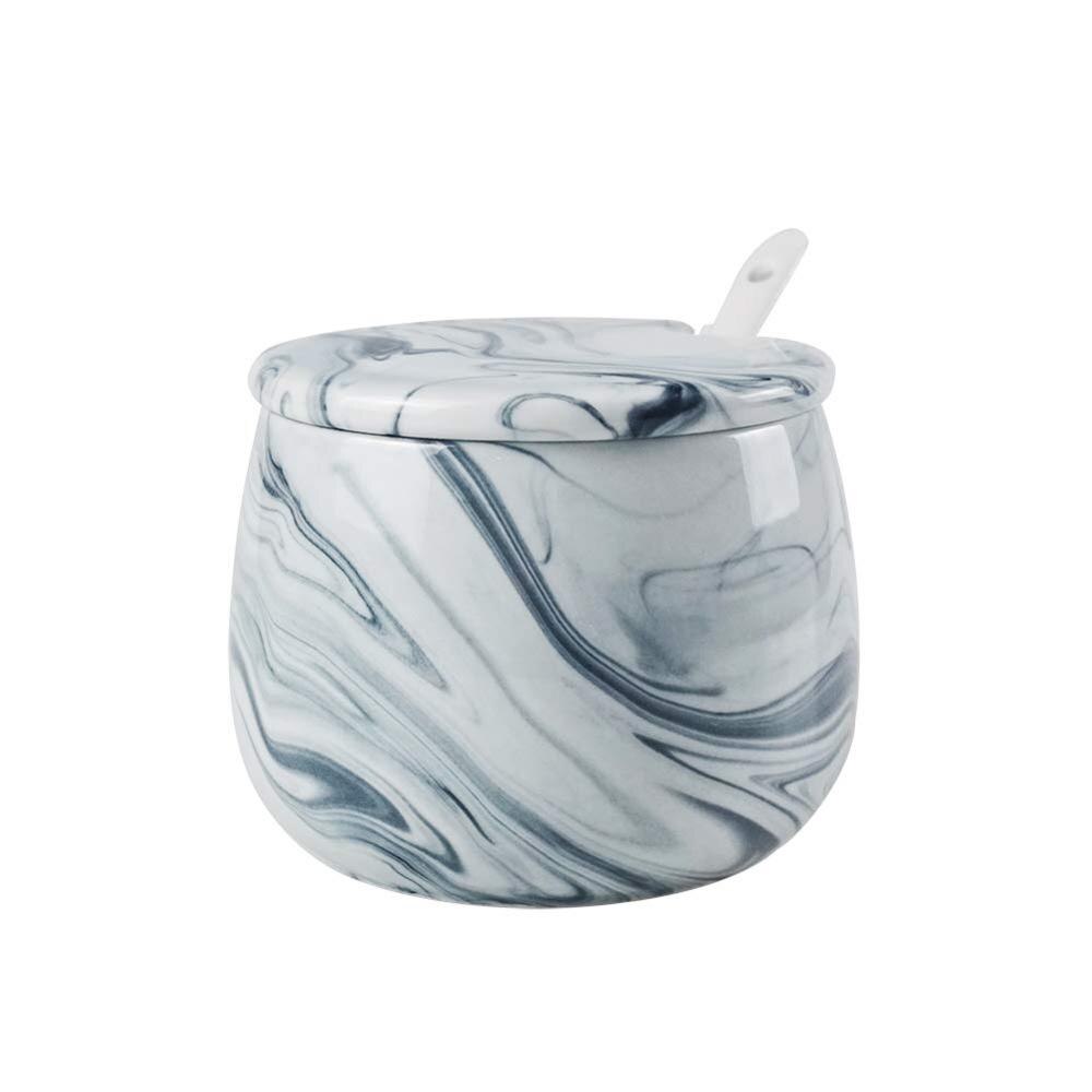 Sugar Bowl, Ceramic Black White Marble Sugar Bowl with Lid and Spoon for Home and Kitchen: Black