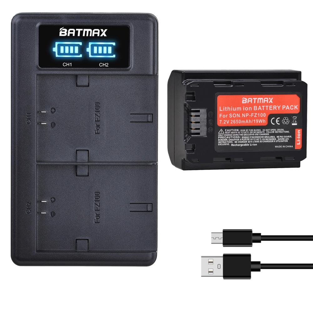 2 stk 2650 mah np  fz100 npfz 100 np-fz100 batteri + ledet dobbelt usb-oplader til sony alpha  a7 iii  a7r iii  a9 alpha 9 a7 r 3 a6600 kameraer: 1pc sæt