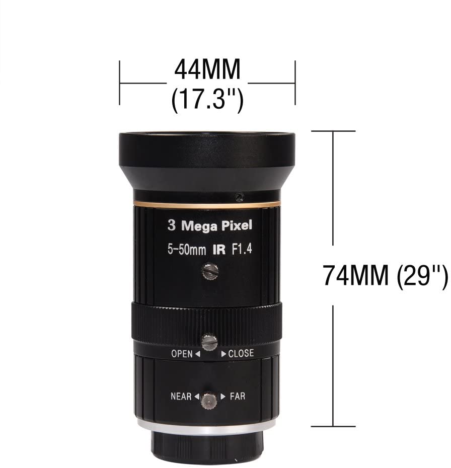 HD CCTV Telephoto Zoom Camera Manual Lens 5-50mm 1/2.7" 3 Mega Pixel IR F1.4 CS Mount Varifocal
