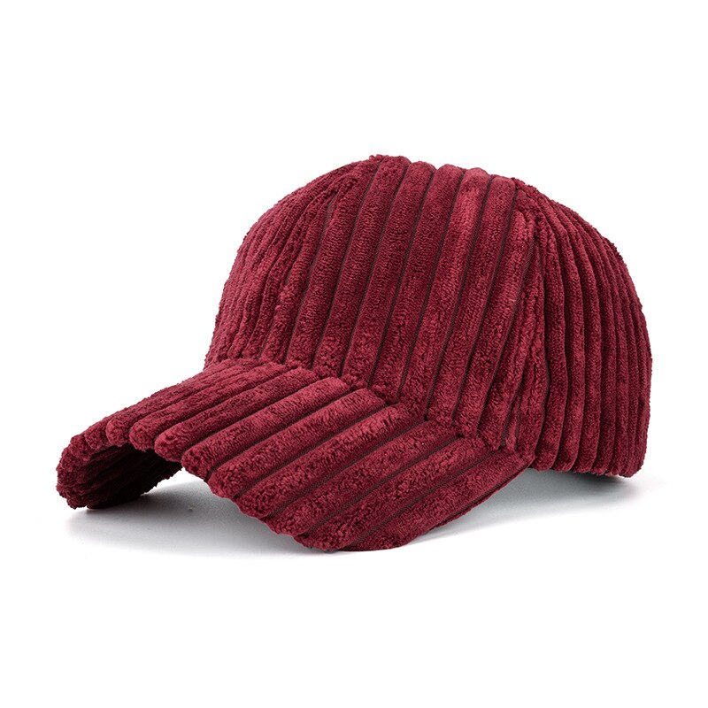 Striped Plain Corduroy Baseball Cap Autumn Winter Women Mens Adjustable Cap Dad Hat Brown KHaki Pink Wine Red Grey: Burgundy