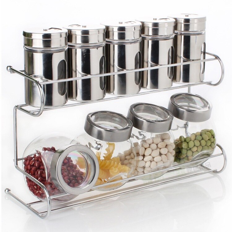 Kitchen products glass seasoning bottle set seasoning tank sealing tank seasoning box seasoning bottle shelf 10 sets