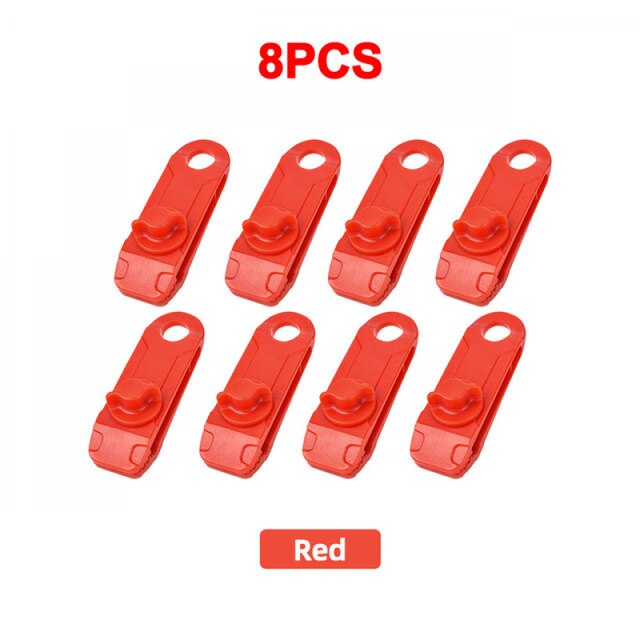 1/5/8/10Pcs Tarpaulin Clip Awning Tent Clamp Canopy Lashing Buckle Jaw Grip Outdoor Camping Hook Anchor Windproof Rope Barb: 8 PCS Red