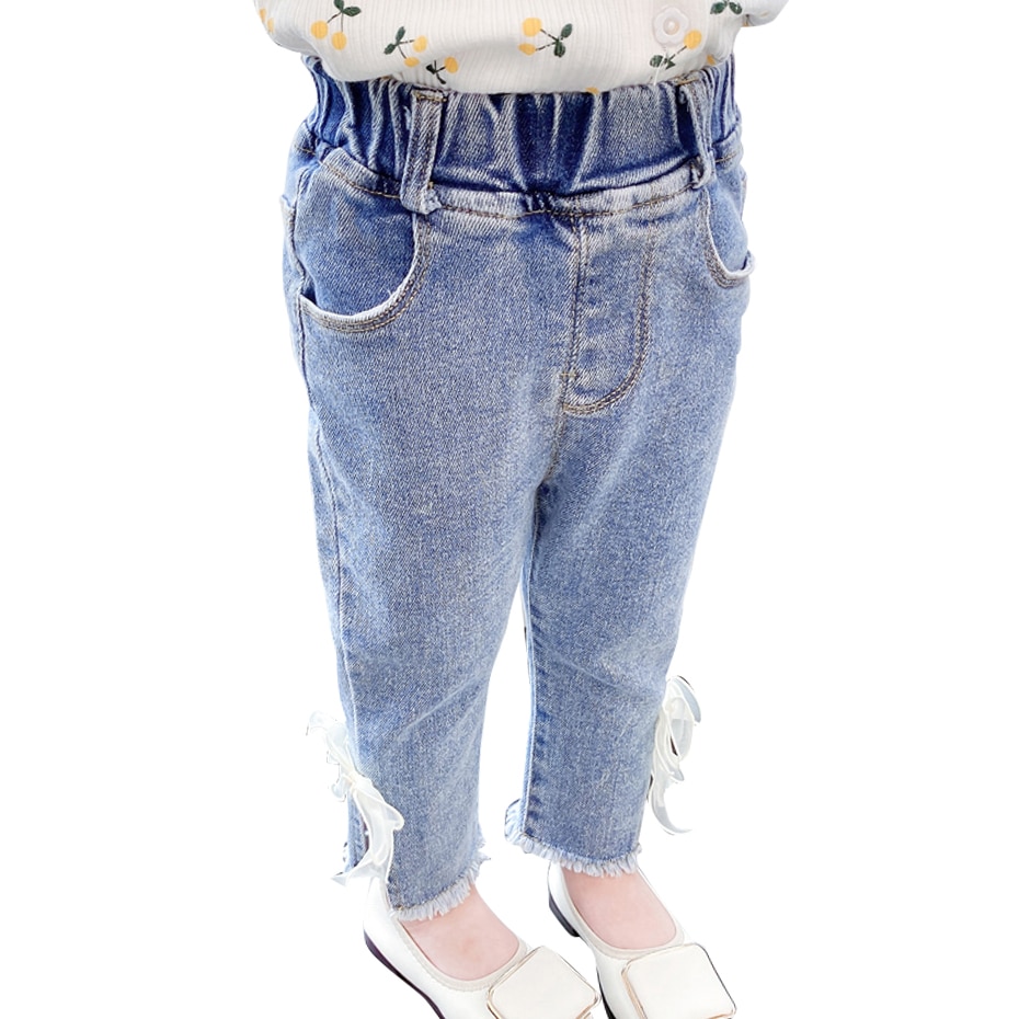Toddler baby girl jeans med sløjfe jeans baby efterår vinter jeans til børn piger afslappet stil pigetøj