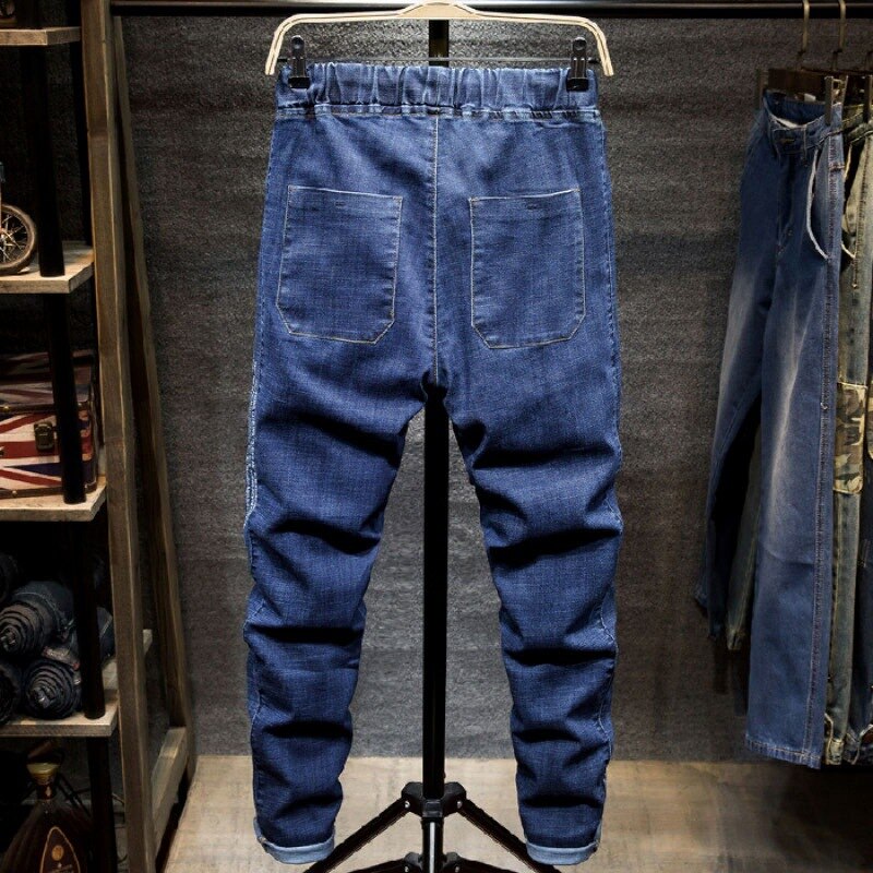 Jeans stor størrelse sort herre mand plus størrelse haremsbukser efterår elastisk stretch slim feet bukser 7xl 6xl 5xl