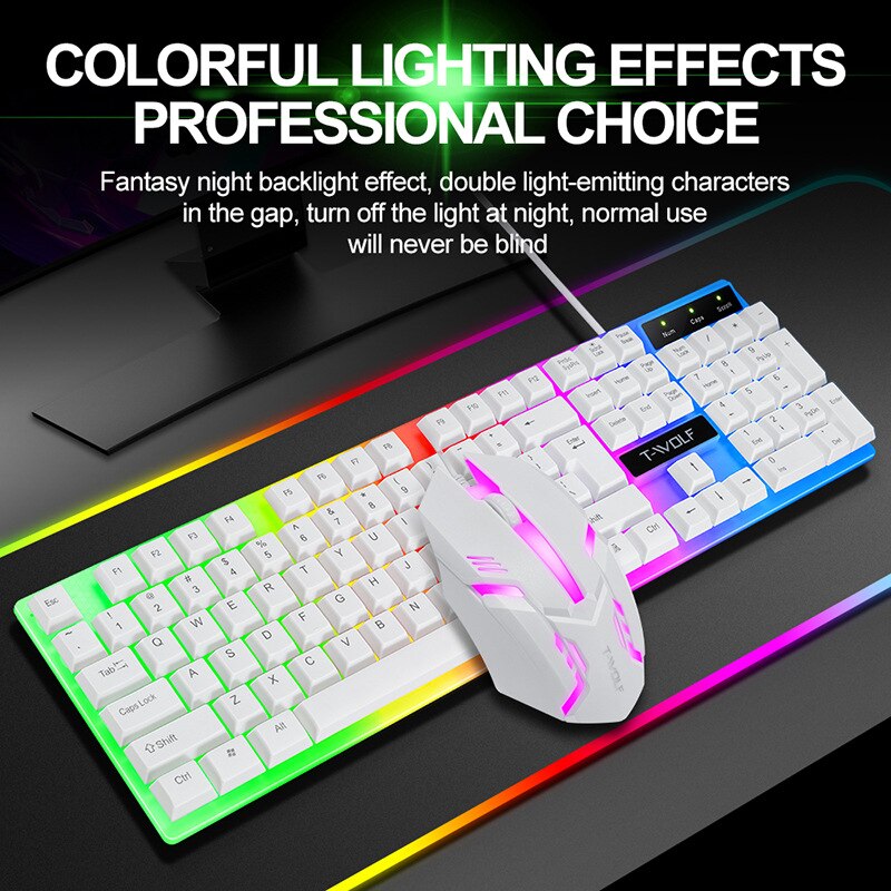 Wired Gaming Keyboard and Mouse Set 104 key Rainbow Backlight Waterproof Game Keyboard Mechanical Feeling Teclados for PC Laptop