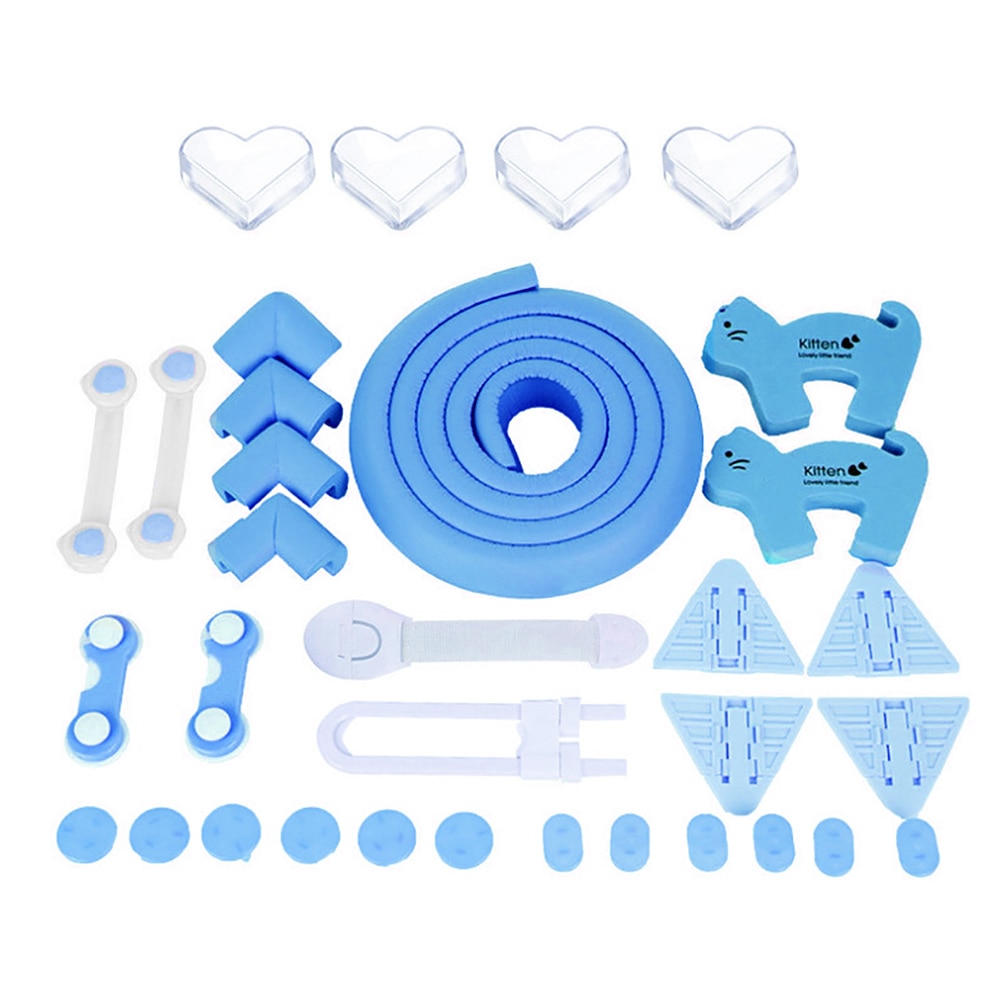 Kit de seguridad para bebés de 38 Uds., cerraduras de seguridad para bebés, protectores de esquinas, protectores de seguridad para puertas de armarios, Set #30: Azul