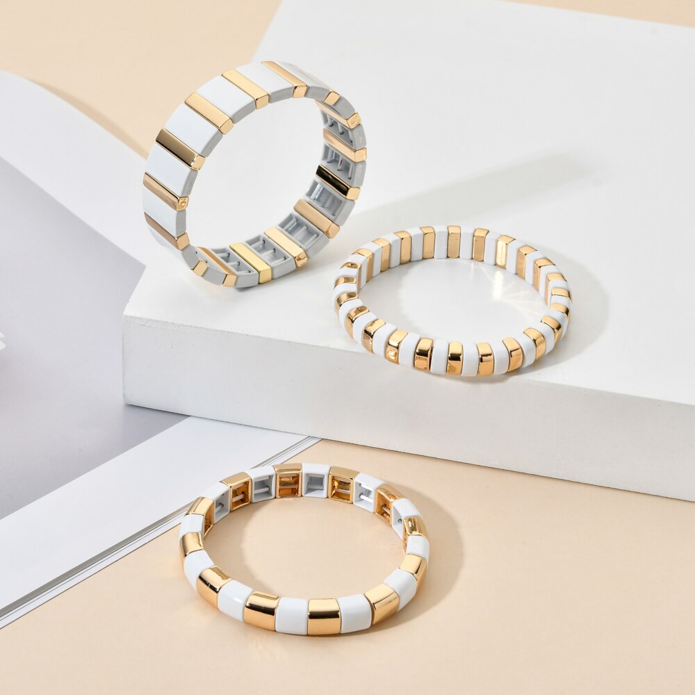 Enamel Bileklik Metal Bohemian Tile Bracelet Stackable Stretch Bracelets Men Women Beads Bracelet accesorios mujer
