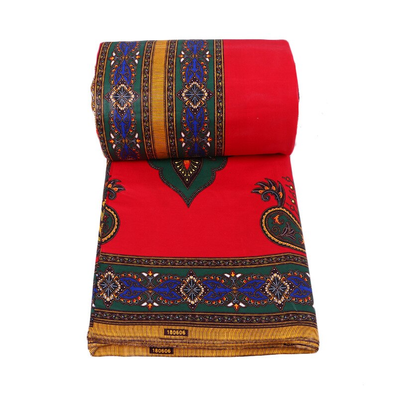 Tissu africain traditionnel Dashiki imprimé, coton, couleur rouge, cire, 6Yards par lot, nouvel arrivage 100%