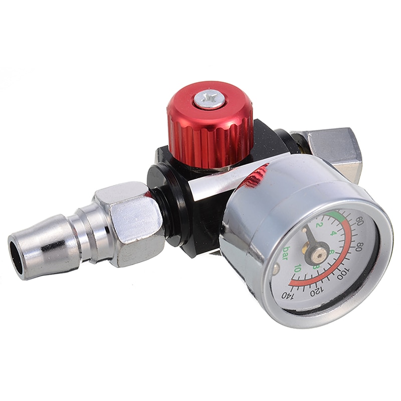 1/4" Mini Air Regulator Valve Tool Metal Air Regulator 1/4" BSP Threads Tail Pressure Gauge w/ Nozzle For Spray Tool Mayitr