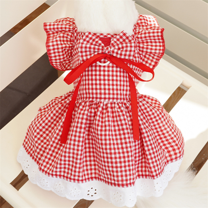 Vestido de verano para mascotas, faldas a cuadros con estampado Floral, vestidos de princesa para gatos, faldas dulces para Chihuahua Yorkie, disfraz para cachorros y perros, suministros para mascotas: S / Rojo