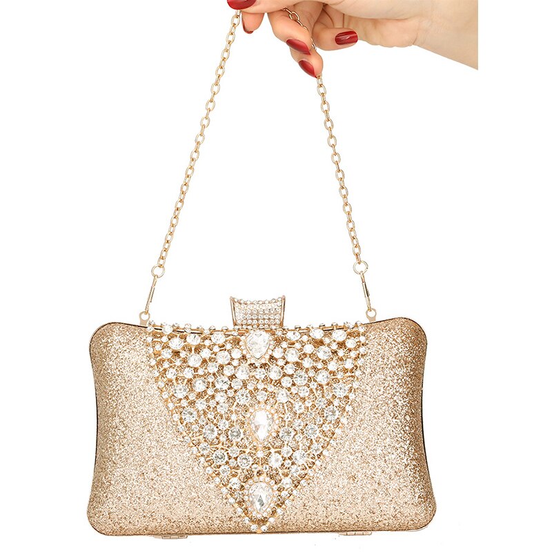 Women's Wedding Clutch Bag Luxury Crystal Mini Ladies Handbag Gold Silver Evening Clutch Purse Sequin Shoulder Bag Bolsa ZD1549