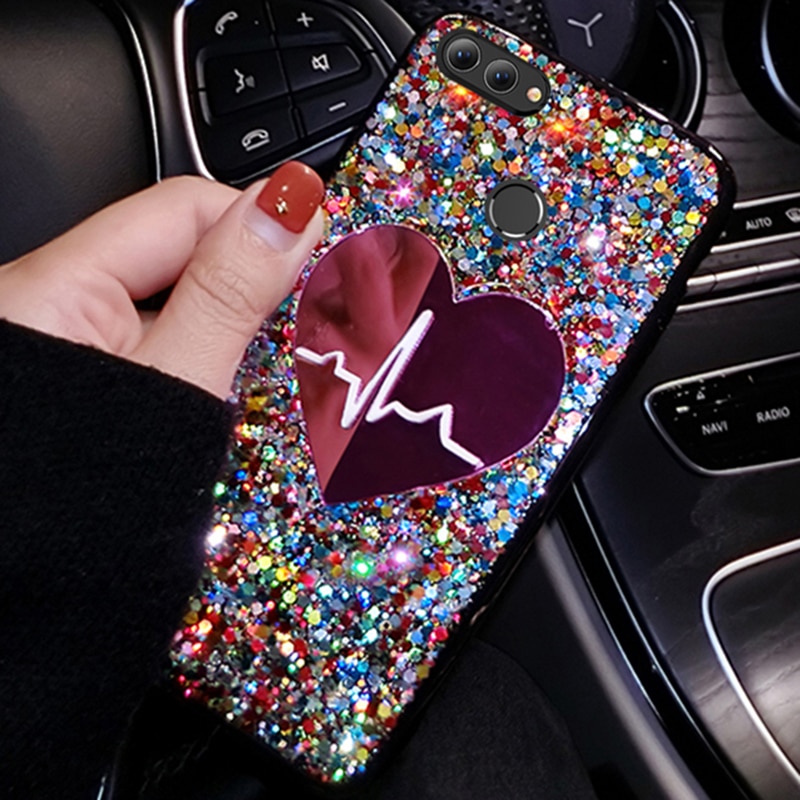 Hoesje voor huawei p smart plus, p smart z, pailletten, grote liefdescover